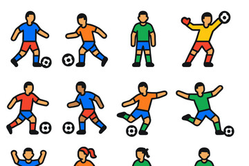 Soccer Player Icons. Flat vector icons of soccer players: striker icon, midfielder icon, defender icon, goalkeeper icon, player