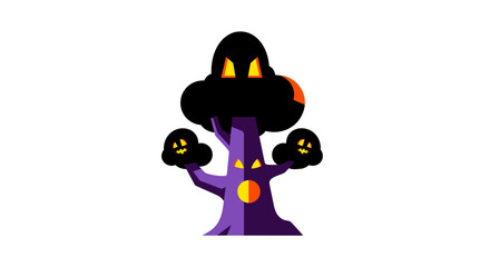 Stylized spooky tree design for halloween with ghostly jack o lantern features