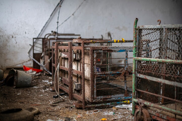 Old Ruined Abandoned Agricultural Farming and Animal Research Laboratory with Equipment