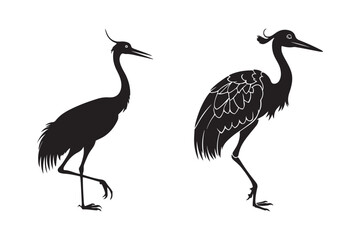 Two elegant black silhouettes of cranes in profile