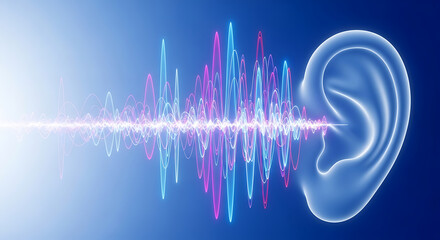 Dynamic sound waves enter human ear, illustrating audio perception and auditory processing