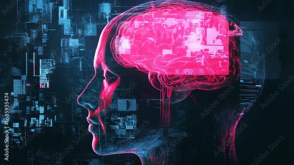 Poster artificial intelligence processing data in human brain, futuristic concept