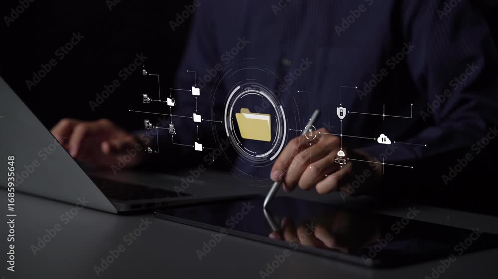 Poster online folder management for digital file organization, document folder access, cloud-based folder s