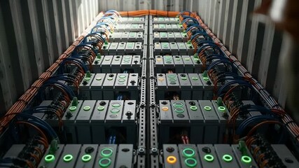 Inside the Container Data Center: An immersive visual journey into the heart of modern data storage, featuring rows of advanced servers and intricate cabling within an industrial container. - Powered by Adobe