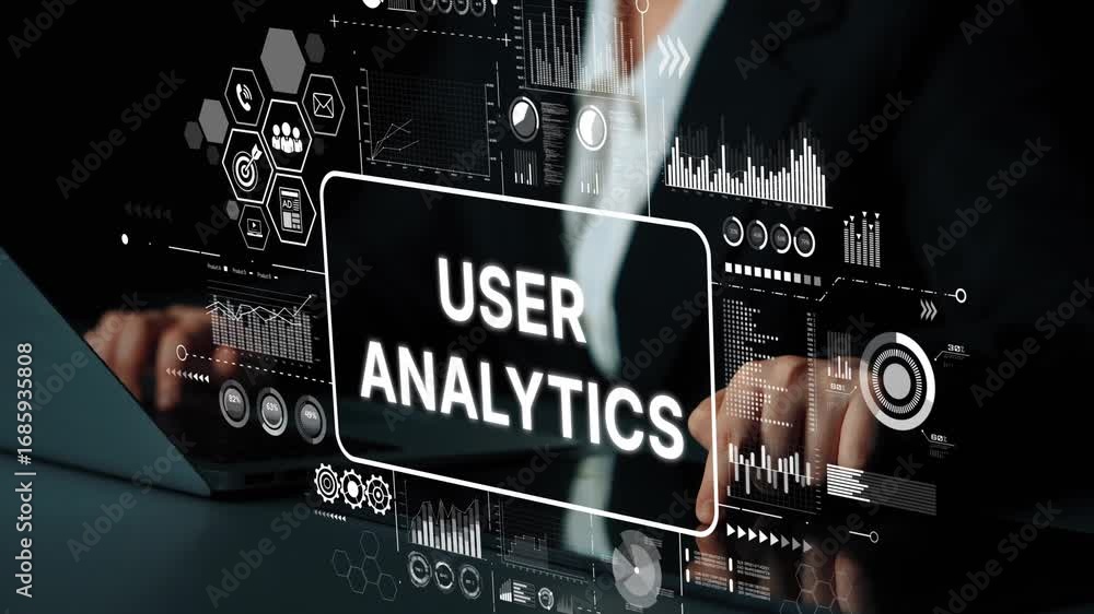 Poster user analytics dashboard with data visualization and metrics for business intelligence insights and 