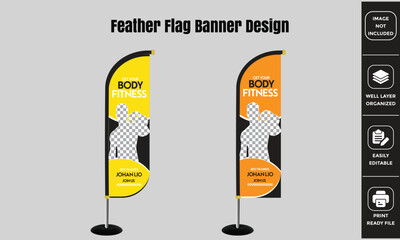 Fitness or Gym center advertising Feather flag banner design. Fully editable vector template design	
