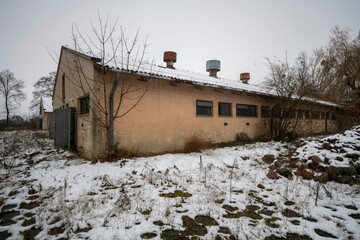 Old Ruined Abandoned Agricultural Farming and Animal Research Laboratory with Equipment