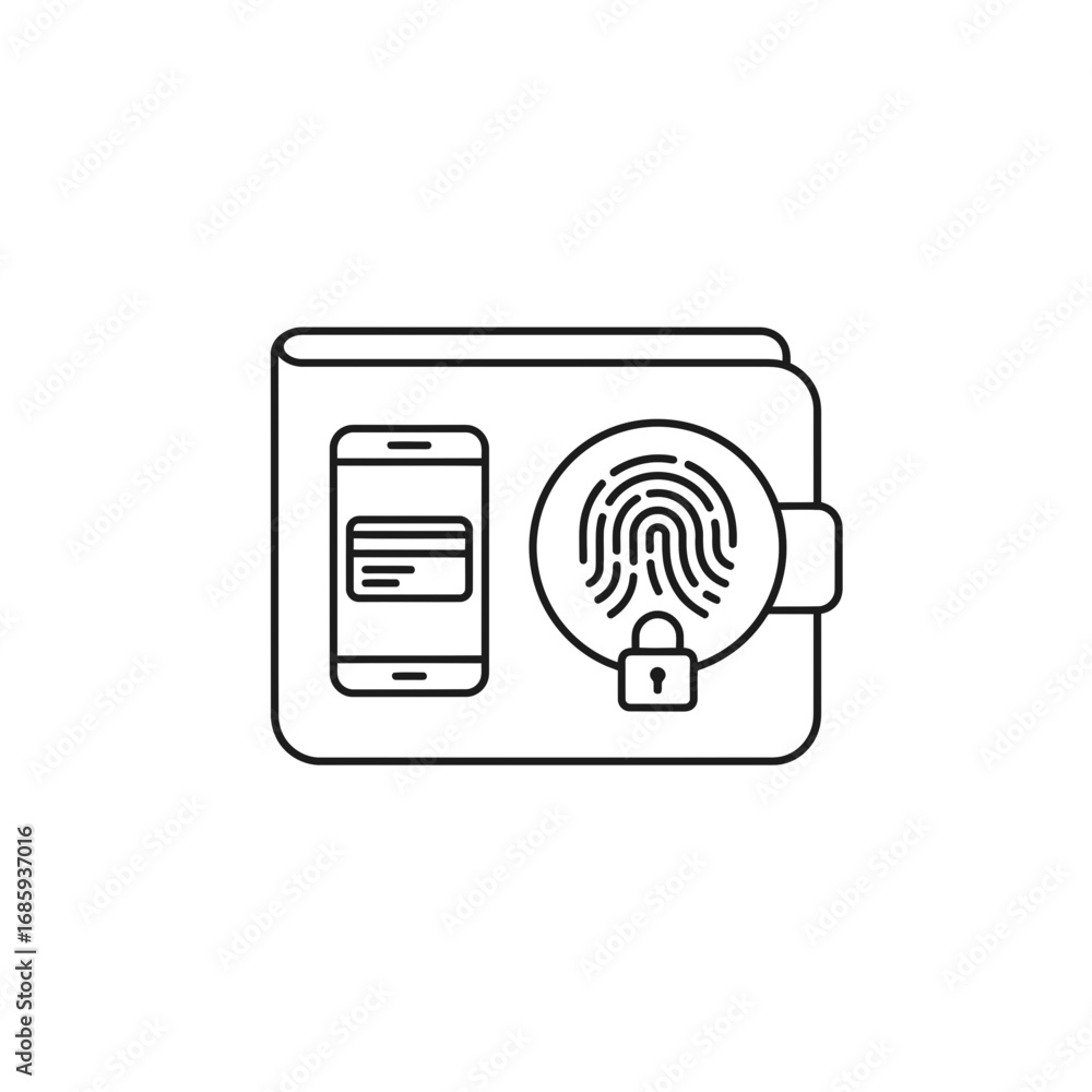 Aufkleber Digital wallet with a biometric fingerprint lock icon in vector style  