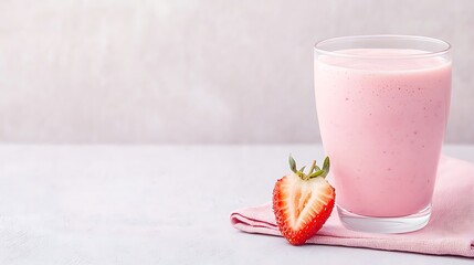 Refreshing strawberry milkshake with fresh strawberry slice