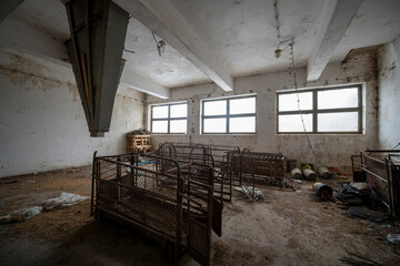 Old Ruined Abandoned Agricultural Farming and Animal Research Laboratory with Equipment
