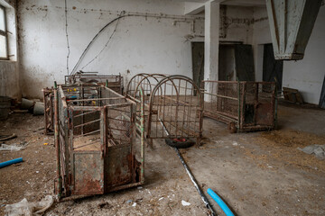 Old Ruined Abandoned Agricultural Farming and Animal Research Laboratory with Equipment
