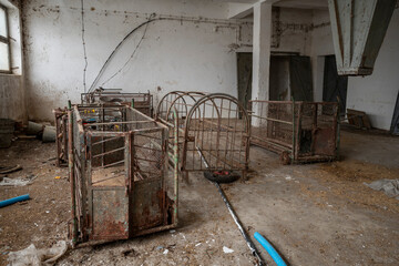 Old Ruined Abandoned Agricultural Farming and Animal Research Laboratory with Equipment