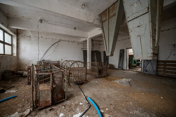 Old Ruined Abandoned Agricultural Farming and Animal Research Laboratory with Equipment