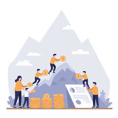 Achieving Financial Milestones: Collaborative Wealth Building and Investment Growth Vector Illustration