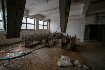 Old Ruined Abandoned Agricultural Farming and Animal Research Laboratory with Equipment