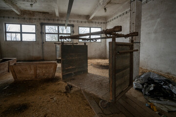 Old Ruined Abandoned Agricultural Farming and Animal Research Laboratory with Equipment