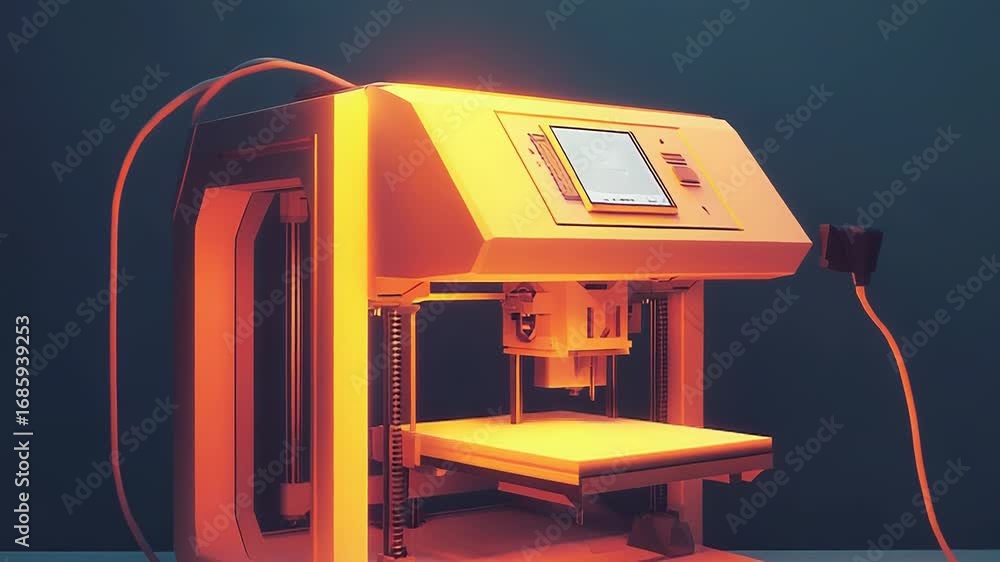 Poster modern 3d printer creating objects with innovative technology