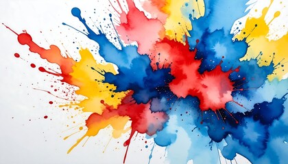 Fototapeta premium Abstract watercolor splatter art on white background. Vibrant colors explode in a dynamic design