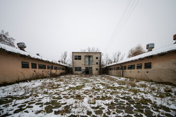Old Ruined Abandoned Agricultural Farming and Animal Research Laboratory with Equipment