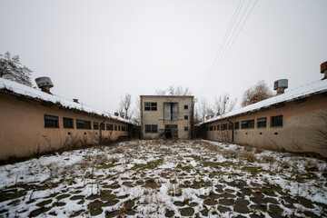 Old Ruined Abandoned Agricultural Farming and Animal Research Laboratory with Equipment