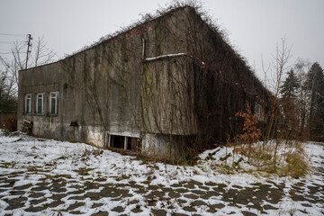Old Ruined Abandoned Agricultural Farming and Animal Research Laboratory with Equipment