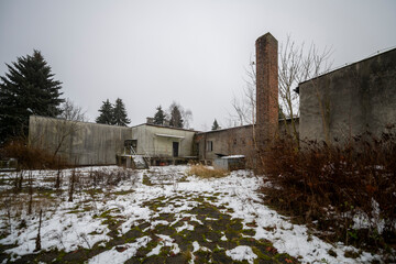 Old Ruined Abandoned Agricultural Farming and Animal Research Laboratory with Equipment