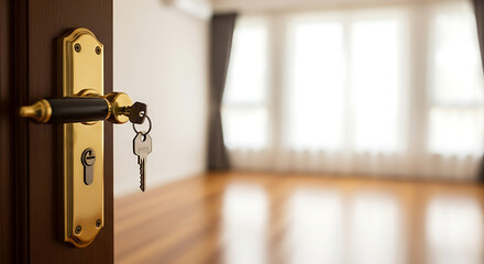 Unlock new beginnings with this elegant golden door handle featuring a key, symbolizing opportunity and access