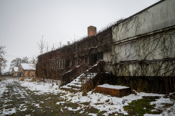 Old Ruined Abandoned Agricultural Farming and Animal Research Laboratory with Equipment
