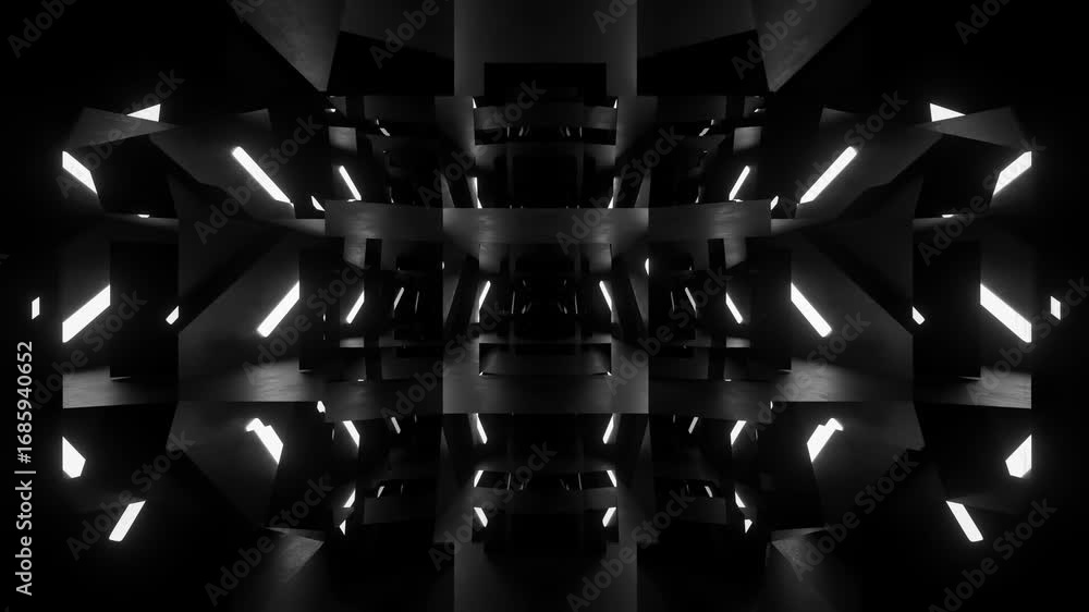 Poster abstract geometric tunnel with glowing lights looping animation