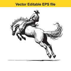 Obraz premium Cowboy riding a bucking horse isolated on white background