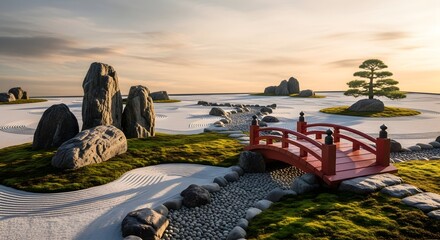Serene Japanese Garden: A captivating scene unveils a meticulously crafted zen garden.