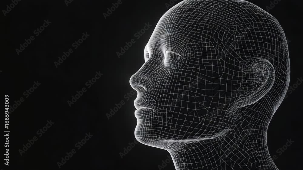 Poster wireframe human head representing artificial intelligence and machine learning