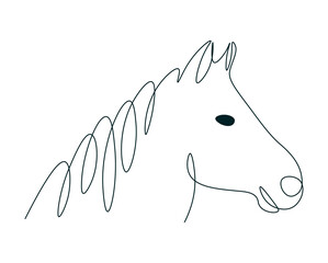 rse silhouette with one continuous line. Symbol 2026 with single line. Linear drawing on white background. Minimalist sketch isolated. Portrait mare. Editable stroke. Vector illustration. 