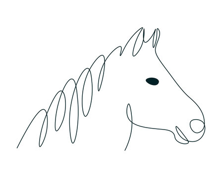 rse silhouette with one continuous line. Symbol 2026 with single line. Linear drawing on white background. Minimalist sketch isolated. Portrait mare. Editable stroke. Vector illustration. 