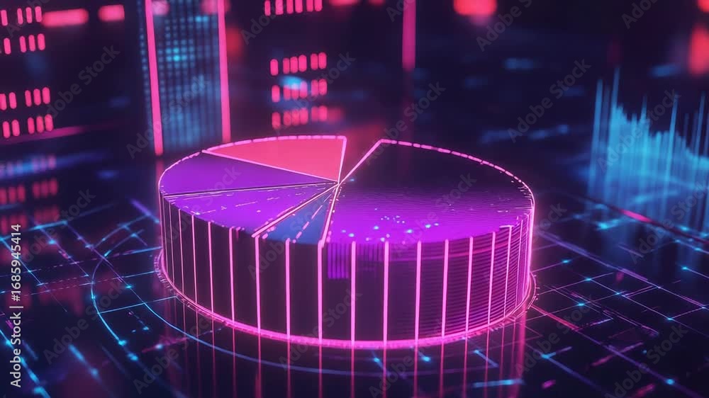 Poster futuristic glowing pie chart visualizing data analysis in cyberspace
