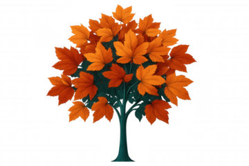 Stylized tree featuring vibrant orange foliage, silhouetted against transparent backdrop, capturing seasonal autumn essence