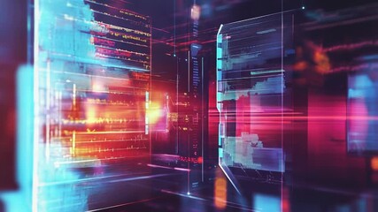 Futuristic server racks processing data in a data center - Powered by Adobe