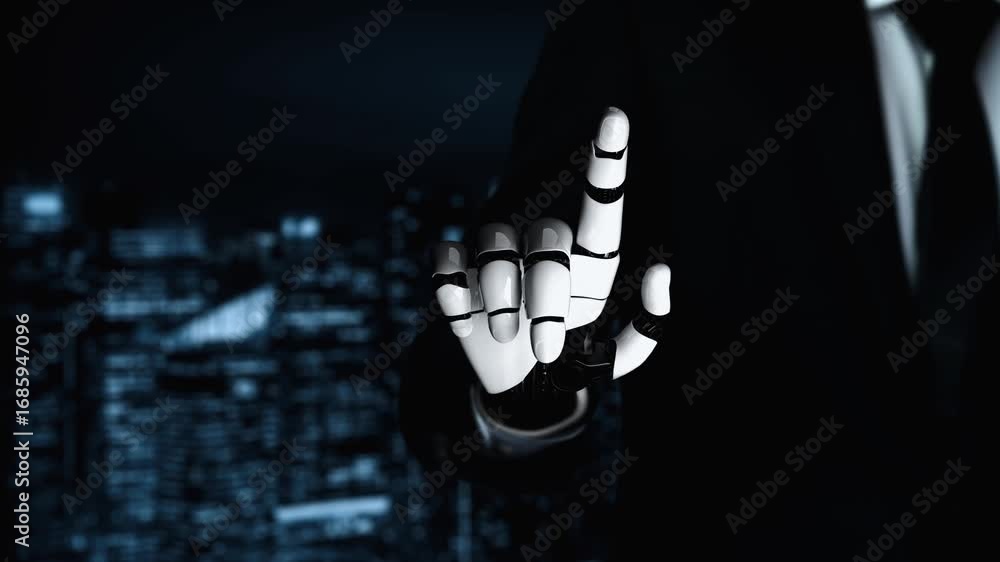 Poster futuristic robot artificial intelligence enlightening ai technology development and machine learning