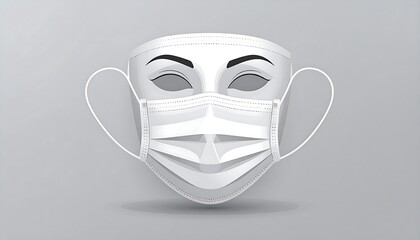 A white face mask overlaid onto a stylized, featureless mask against a grey background
