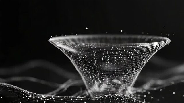 Big data funnel gathering information on black background