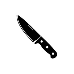Kitchen knife illustration with sharp blade and black handle on white background