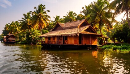Kerala houseboats on a canal