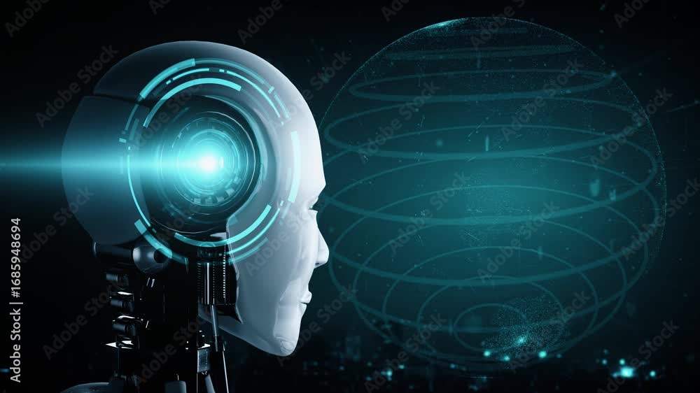 Poster future financial technology controll by ai robot huminoid uses machine learning and artificial intel