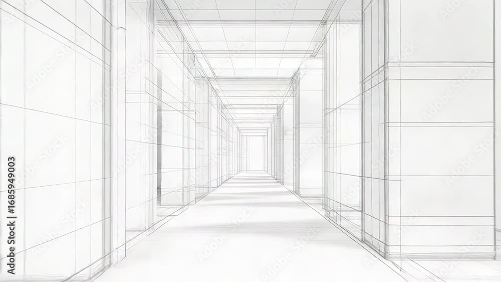 Poster abstract empty corridor wireframe rendering projecting light
