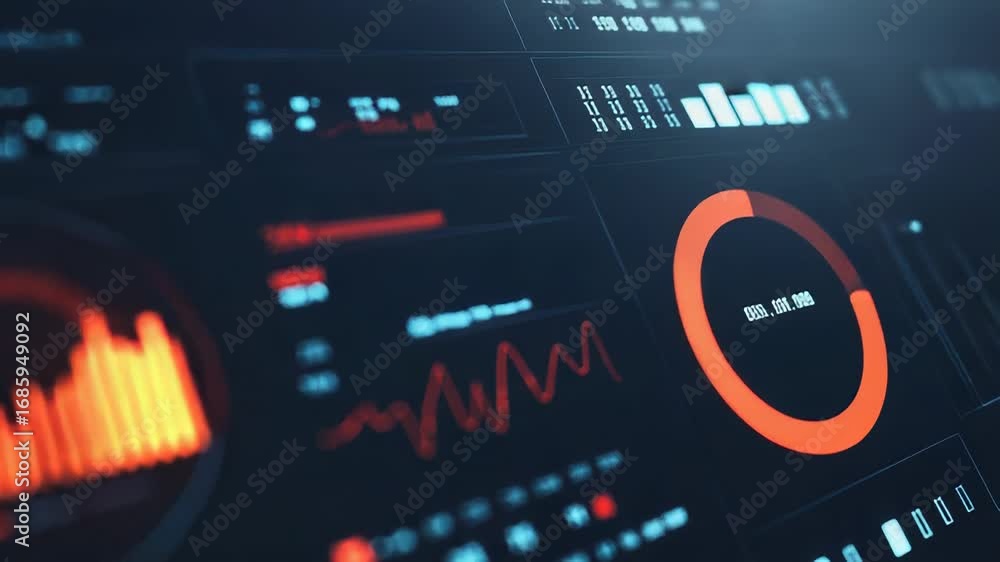 Poster futuristic dashboard displaying real time data analysis and financial charts