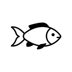 Minimalist black and white line art illustration of a swimming fish, ideal for simple graphic design and iconography