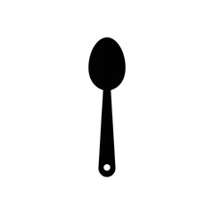 A simple black silhouette of a spoon against a white background