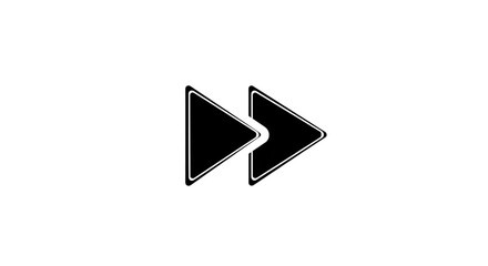 Two black triangles pointing to the right, one slightly overlapping the other, isolated on transparent background it symbolizes fast forward, next, or moving forward