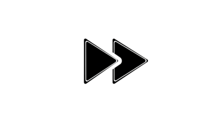 Two black triangles pointing to the right, one slightly overlapping the other, isolated on transparent background it symbolizes fast forward, next, or moving forward
