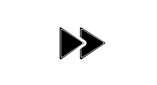 Two black triangles pointing to the right, one slightly overlapping the other, isolated on transparent background it symbolizes fast forward, next, or moving forward